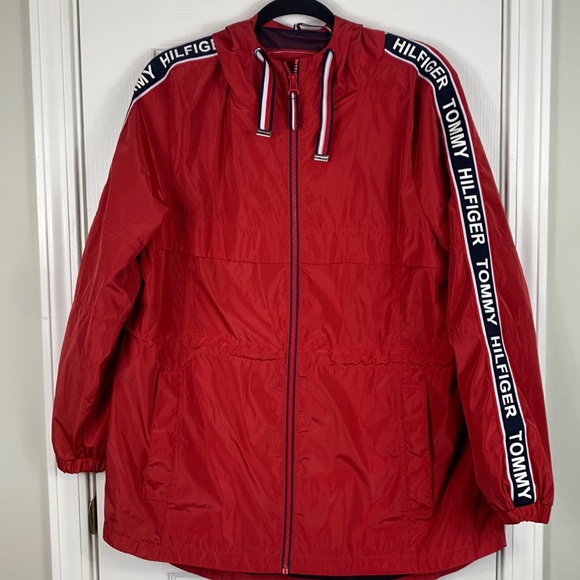 Tommy Hilfiger red hooded, long sleeved, full length zipper jacket medium. - Picture 1 of 9